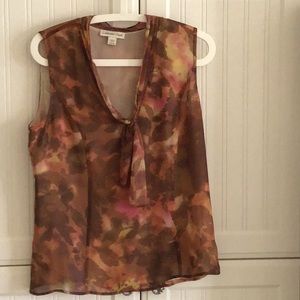 Coldwater Creek Sleeveless Deep-V, tie front blouse.